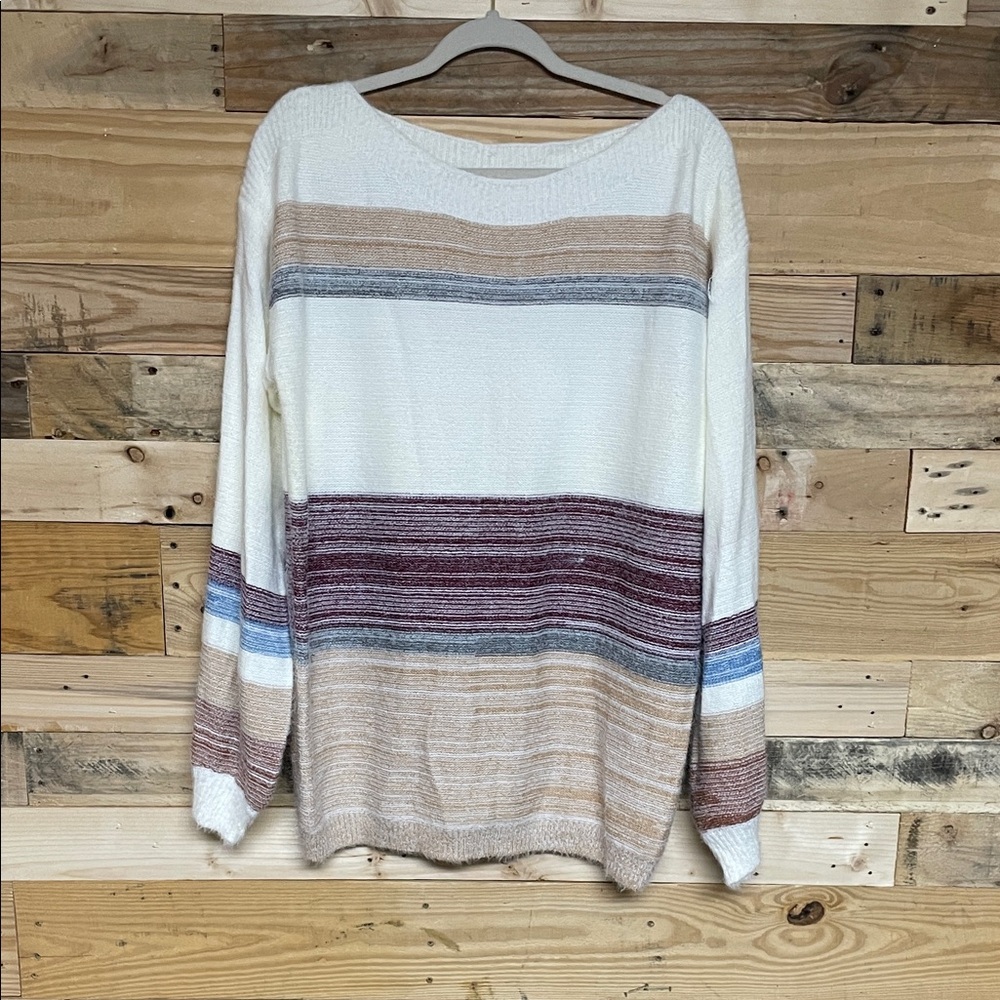 Shop Wanna B size XL Super Soft Striped Balloon Sleeve Boat Neck Sweater
